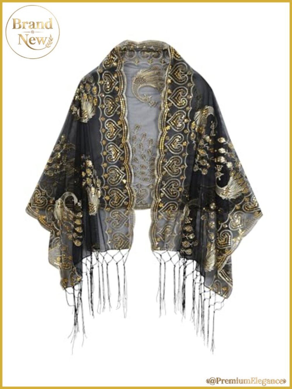 1920s Sequin Fringe Shawl Wrap Evening Wedding Cape Scarf